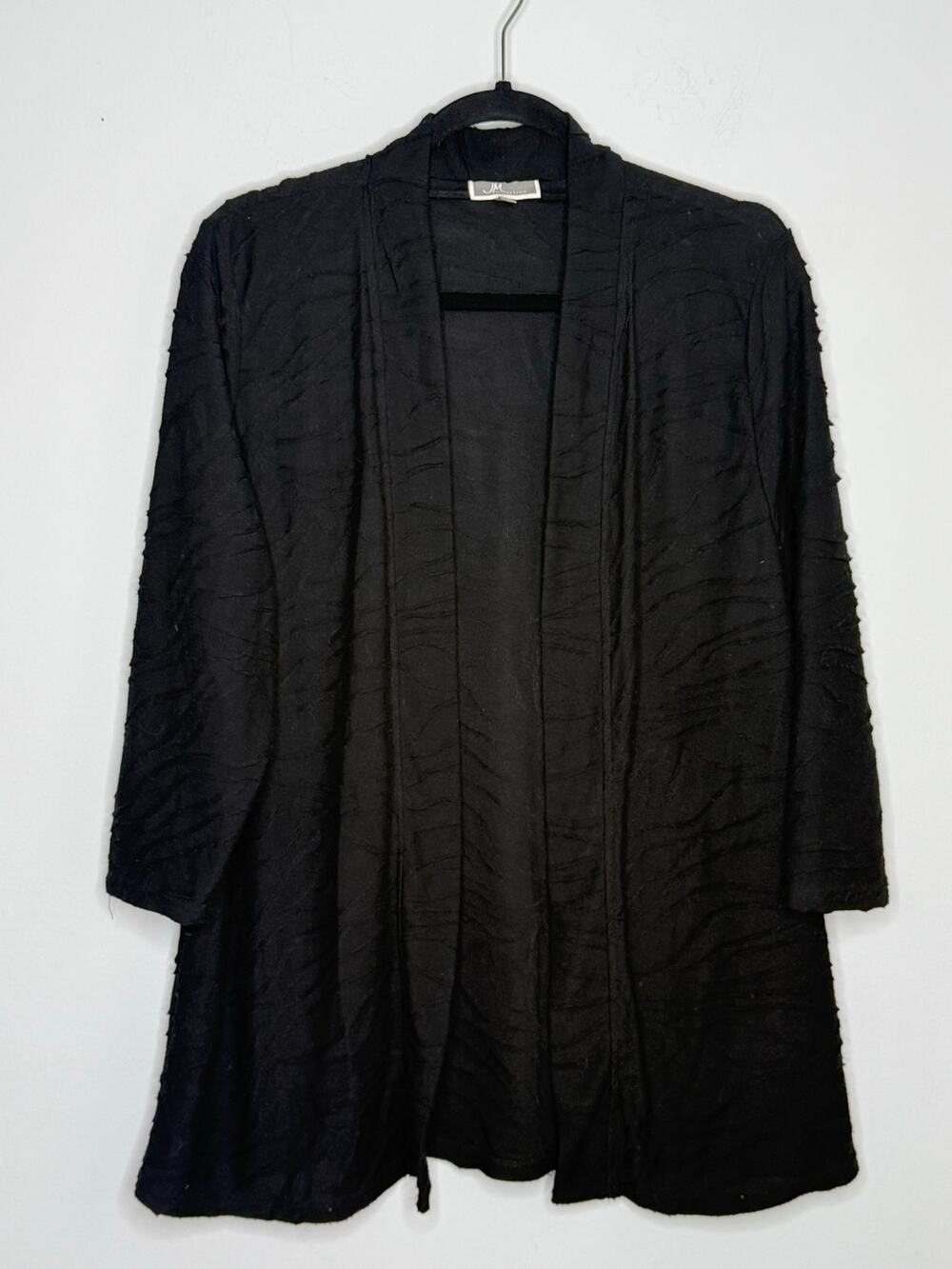 JM Collection Black Textured Jersey Long Open Cardigan 3/4 Sleeves Size XL